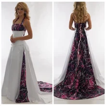 

Halter 2021 Camo A-Line Muddy Girl Wedding Dresses Camouflage Custom Plus Size Bridal Gowns Real Tree Countryside Lace Up Back