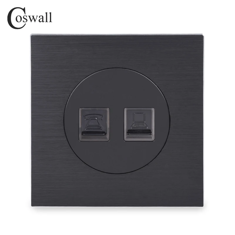 Coswall Aluminum Panel CAT3 RJ11 4 Core Telephone Jack With CAT5E RJ45 Data Computer
