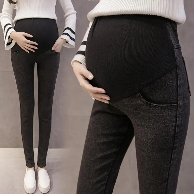 

Spring Pregnant WOMEN'S Pants Elasticity Slim Fit Pants Black And White with Pattern Maternity Jeans Not Afford File Outer Wear