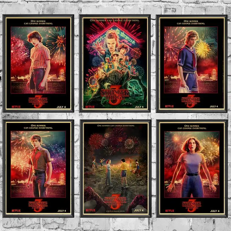

Vintage Poster New TV Stranger Things 3 Retro Poster Kraft Paper Wall For Home/Room/Bar Decor Painting Decals