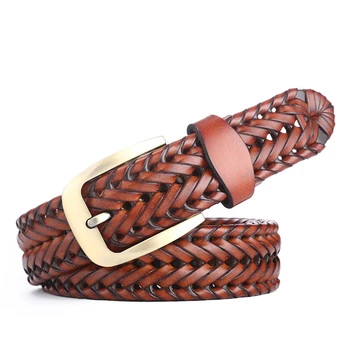 

Men Women Handmade Soft Classic Jeans Belt Casual Buckle Woven Retro Hand Knitted Durable Leather Belt