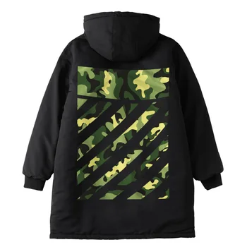 

Plus size men's autumn and winter fat men's plus size mid-length handsome printed cotton jacket