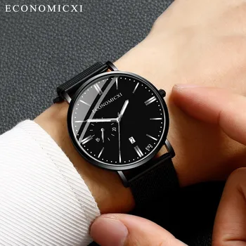 

ECONOMICXI Watch Men Wristwatches Mens Watches Quartz Watch For Men Casual Stainless Steel Wristwatch Black relojes hombre saat