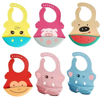 

Silicone Kids Baby Eating Bib Adjustable Waterproof Super Soft Feeding Burp Cloth Children 3D Cartoon Large Saliva Towel