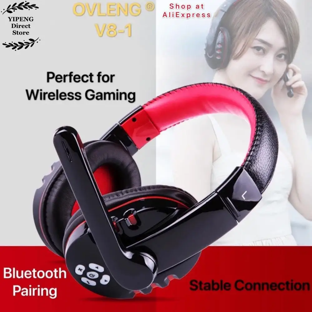 Onbekwaamheid worstelen injecteren Ovleng V8-1 Over Ear Wireless Bluetooth Headphones Headset Gamer Support  Microphone Gaming Earphones With Led Button - Earphones & Headphones -  AliExpress