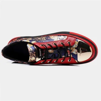 

New Fashion Printing Luxury Genuine Leather Sneakers Men Round Toe Casual Lace Up Shoes Men Breathable Trainers Chaussure Homme