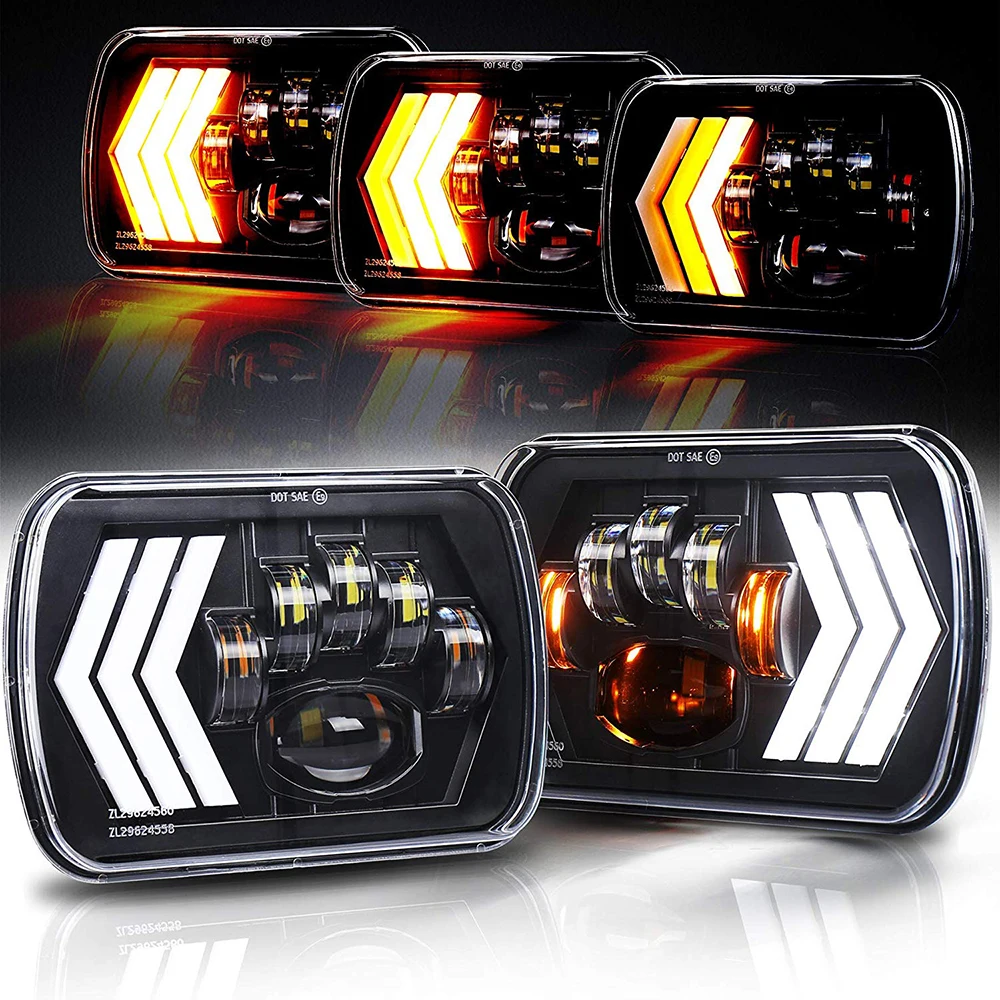 2 pcs 55W Square 7x6 5x7 Inch LED Headlights for -Jeep -Wrangler YJ Cherokee XJ -Toyota -GMC Trucks H6054 H5054 H6054LL