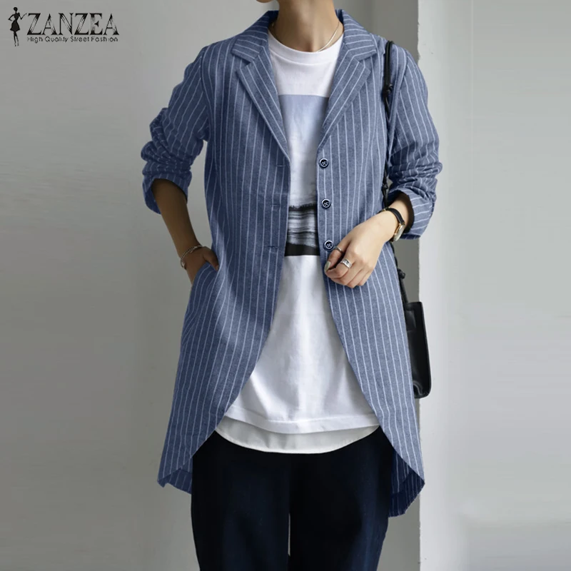 

Stylish Irregular Coats 2020 ZANZEA Women's Striped Blazers Causal Single Button Overcoats Female Outwear Plus Size Autumn Tunic