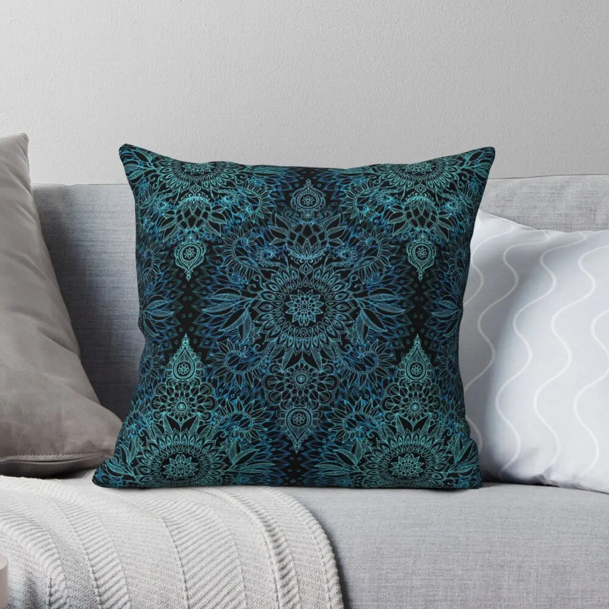 Black Teal Aqua Protea Doodle Square Pillowcase Polyester Linen Velvet Printed Zip Decorative Bed Cushion Cover 18&quot | Дом и сад