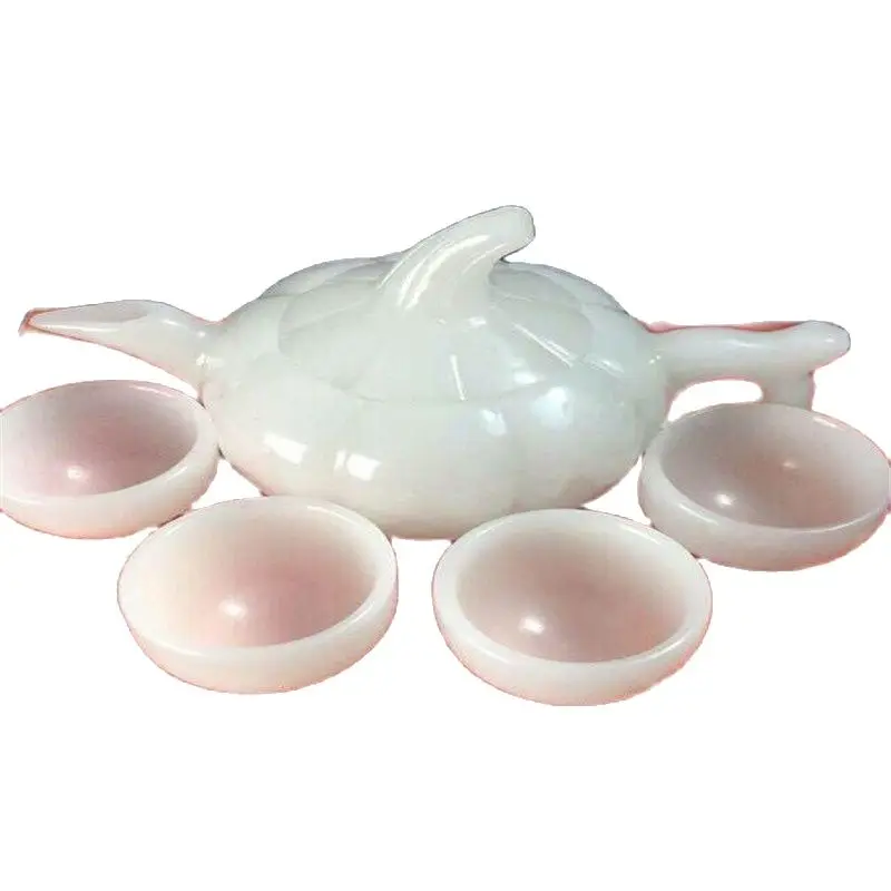 

China100% Natural White Jades Hand-Carved Cup Statues China Jade Carved Jade Teapot Teapot Four Cups Of Tea Kung Fu