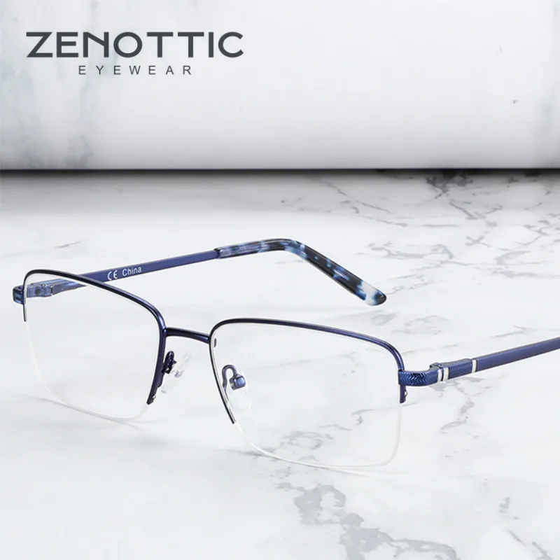 

ZENOTTIC Half Rim Alloy Metal Glasses Frame Men Fashion Square Optical Myopia Eyewear Spectacles Prescription Eyeglasses Frames