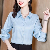 Fashion Striped Plaid Jacquard Satin Silk Shirt Women Blouse Office Ladies OL Work Shirt Long Sleeve Spring Autumn Tops Clothes 5