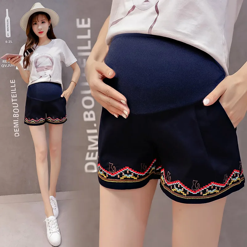 

2018 New Style Maternity Pants Abdominal Support Shorts Fashion Fashion Mom Embroidery Harem Pants Embroidered Large Size Matern