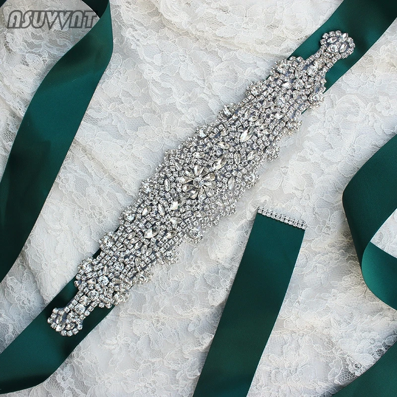 Bride Bridesmaid Crystal Flowers Wedding Sash Belt Rhinestone Waistband Satin Belts Cummerbund For Women Party Soiree Dress