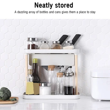 

2-Tier Shelf Rack Kitchen Shelf Spice Organizer Standing Type Double Kitchen Storage Holders Multifunctional Storage