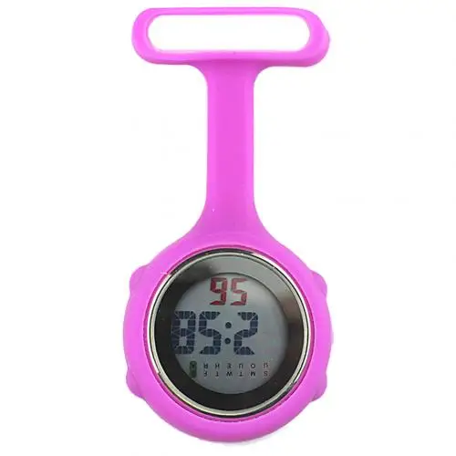 Purple Red Модные женские цифровые часы с циферблатом и клипсой, брошь для медсестры, карманные электрические часы, новые модные часы - Цвет: Purple Red