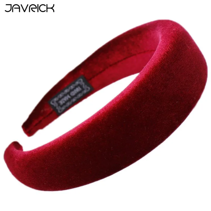 Wine Red Для женщин мягкий широкий губка повязка на голову из блестящего бархата сладкий Карамельный цвет толстый и сердечком и повязка на голову, Винтаж вечерние эластичный головной убор 16 Цвета - Цвет: Wine Red