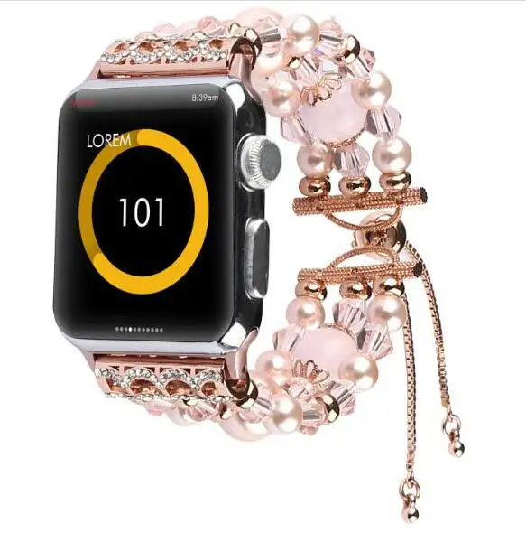 adjust-pink Женский браслет ручной работы из драгоценных камней, ремешок для apple watch series 1 2 3 4, ремешок для iwatch 38 мм 42 мм 40 мм 44 мм - Цвет: adjust-pink