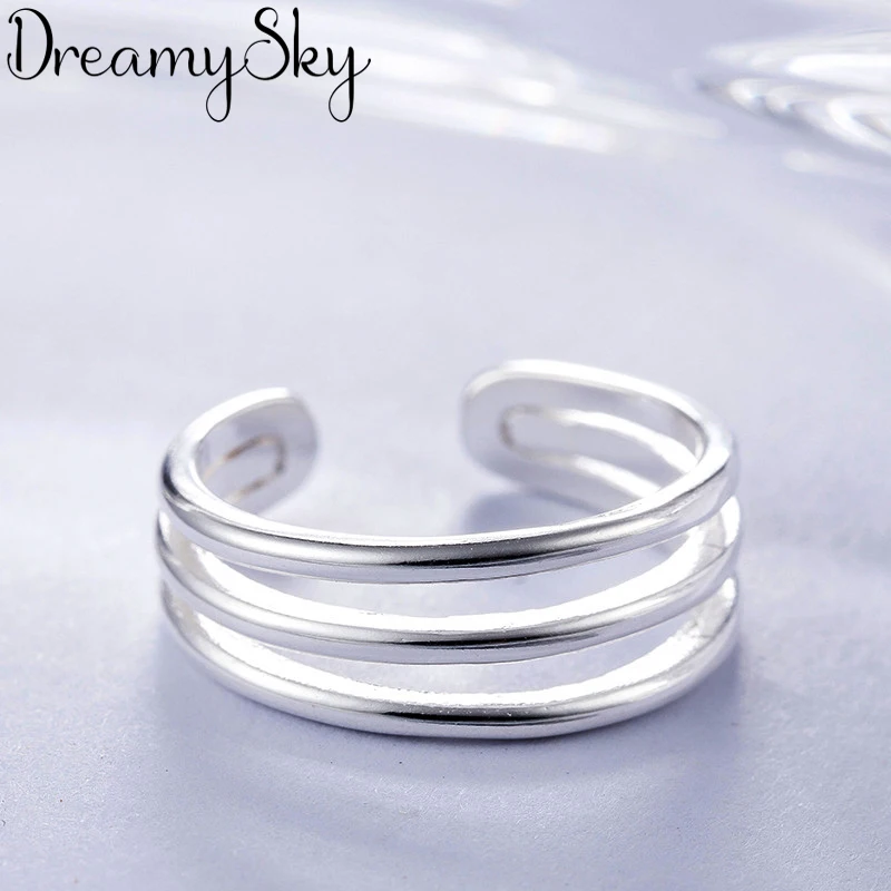 DreamySky Bijoux, простой стиль, 925 пробы, Серебряная линия, кольца для женщин, подарки, большие Регулируемые кольца на палец