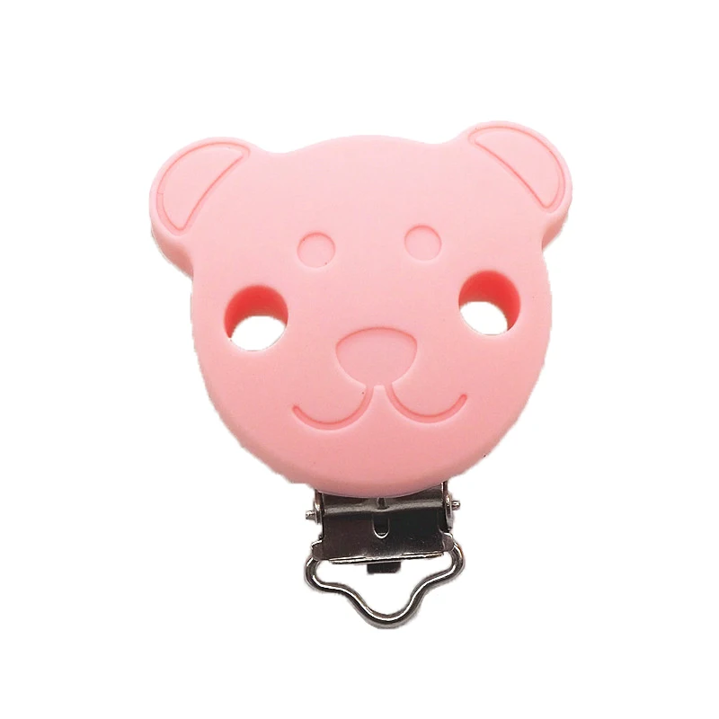 Candy Pink Chenkai, 50 шт., силиконовые зажимы в виде медведя, Детская Соска с животным зажимом, пустышка, более гладкий держатель для DIY, для жевательной соски, цепочка в подарок - Color: Candy Pink