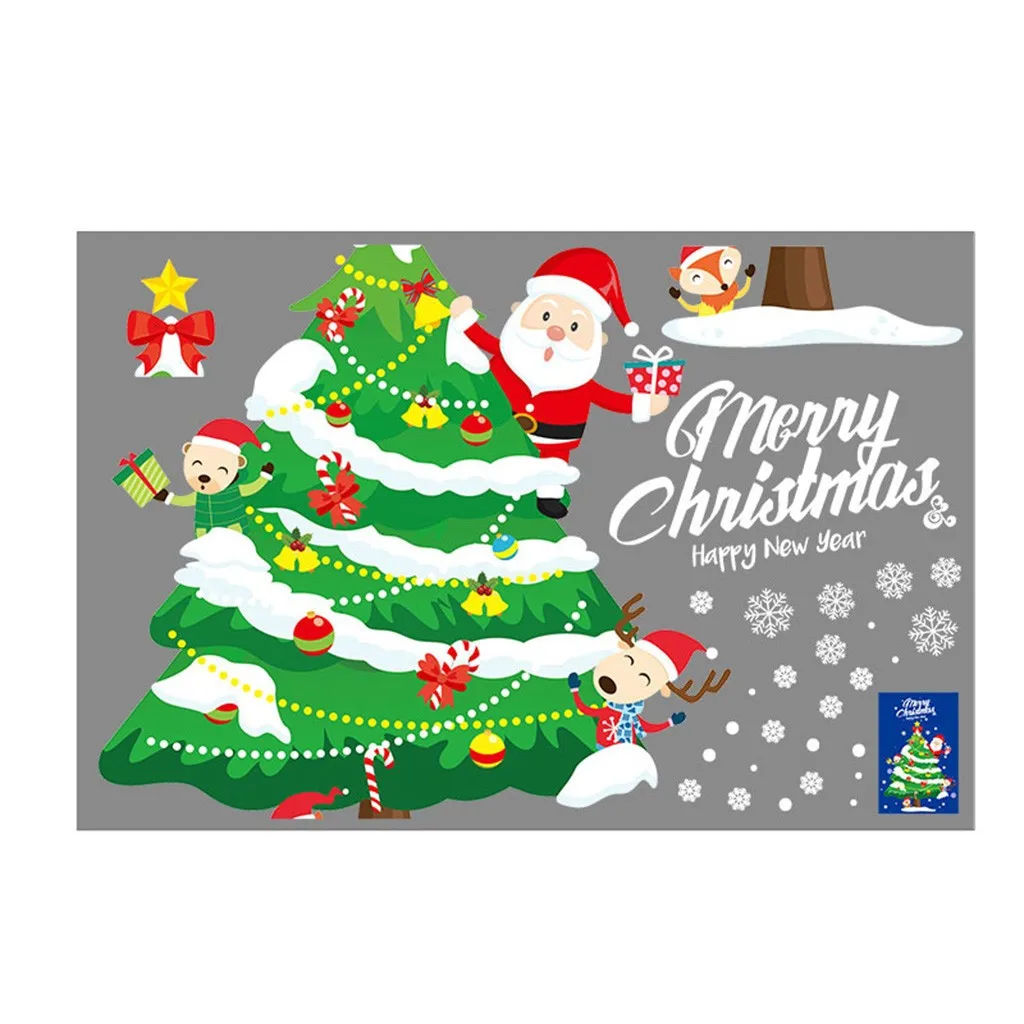 Merry Christmas стикер на стену s Мультфильм Снеговик Санта для витрины, стекла украшение, наклейки из ПВХ Рождество Домашний декор настенные наклейки