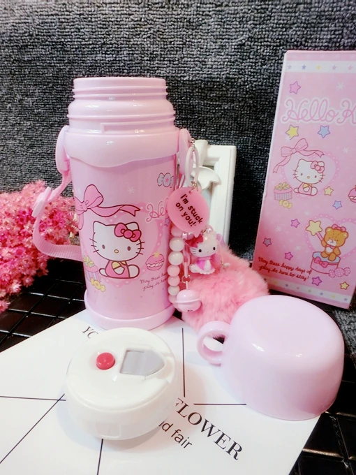 260ml Helloo Kitty Thermos Cup 304 Stainless Steel Water Bottle Pink Kitty Cat Insulated Cup Thermos Flask Hot Water Thermos
