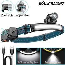 

2PCS Induction Headlamp XPG+COB LED Head Lamp with Built-in 18650 Battery Flashlight USB Rechargeable 6 Modes Fishing Lights