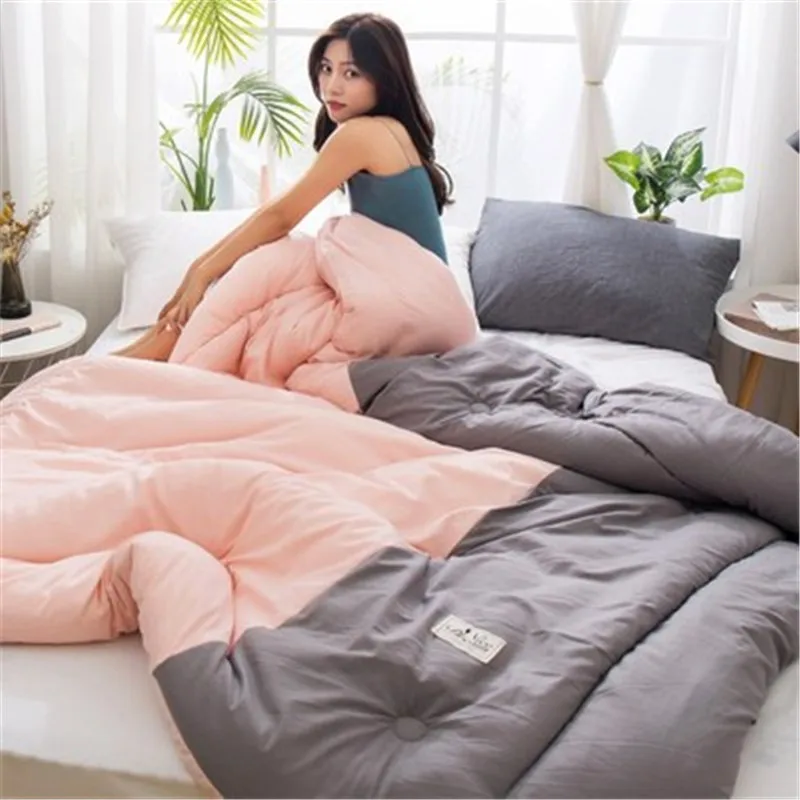 

New Luxury Color Splicing Style Feather Fabric Winter Thick Duvet Bread Shape Comforter Quilt Twin Queen Size Bed Set Blanket CF