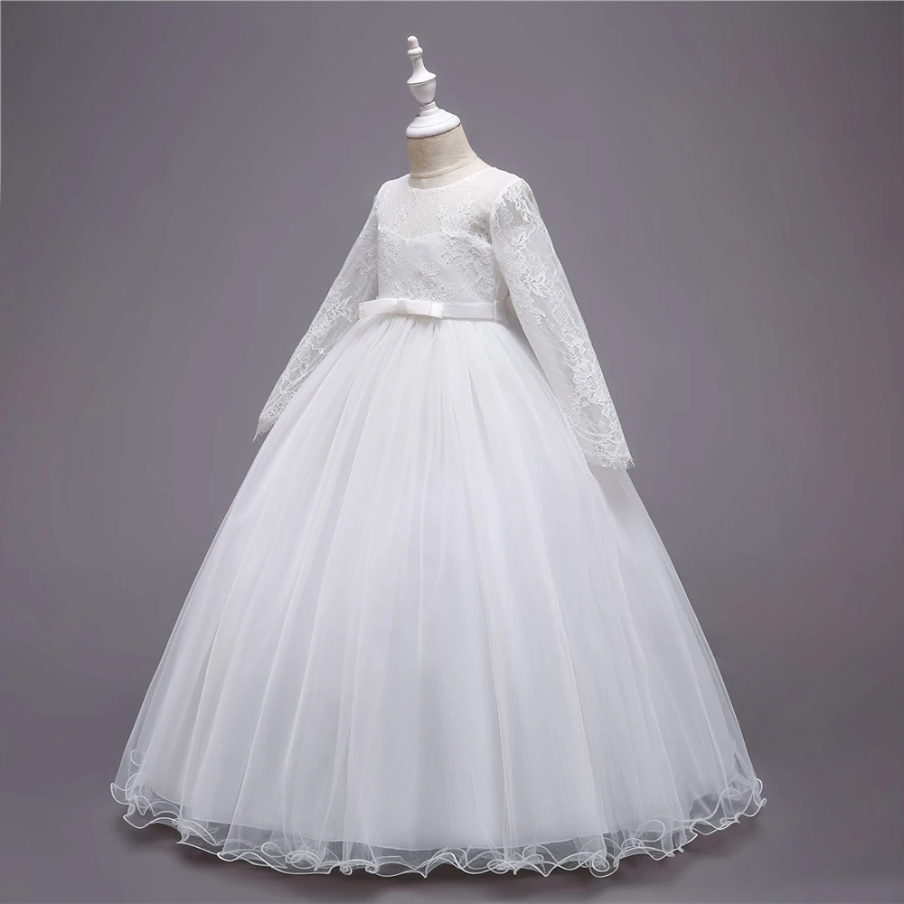 Новое Стильное длинное платье с цветами для девочек на свадьбу, vestidos de primera comunion, детское платье для первого причастия Пышное Бальное Платье для девочек