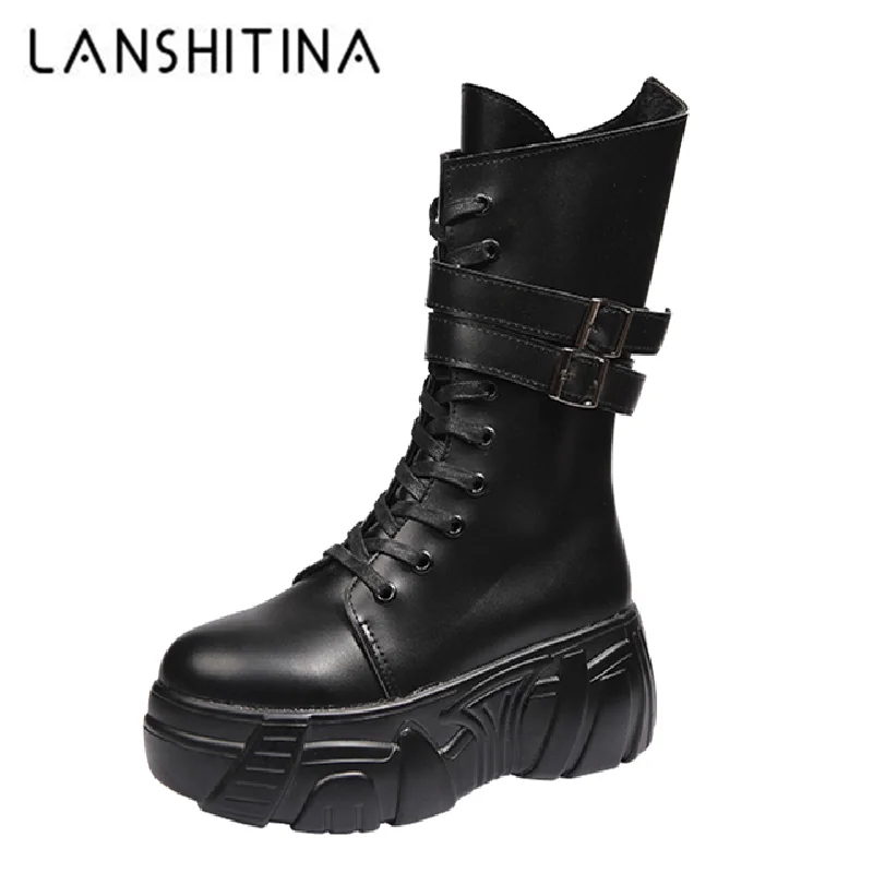 Женские кожаные кроссовки в стиле панк на платформе осенне-зимние теплые