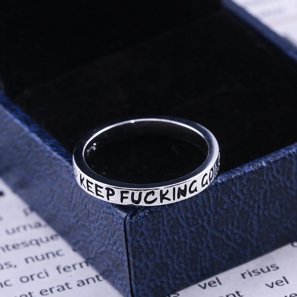 Новая мода 925 стерлингового серебра простой Панк Рок Хип Хоп серебряное кольцо для мужчин женщин Выгравированные буквы уличная кольца ювелирные изделия
