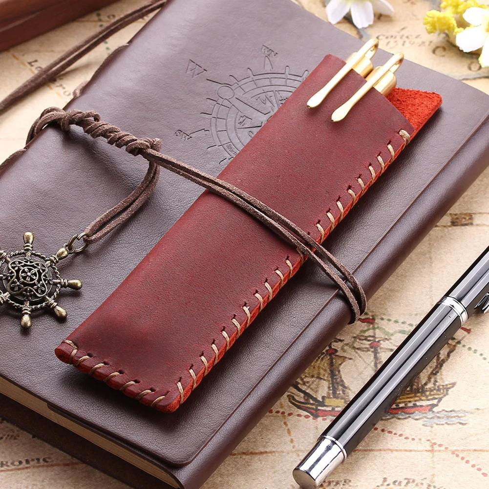 Винтажный стиль кожаная сумка-карандаш из воловьей кожи фонтан пенал для ручек для путешествий дневник офисные школьные принадлежности
