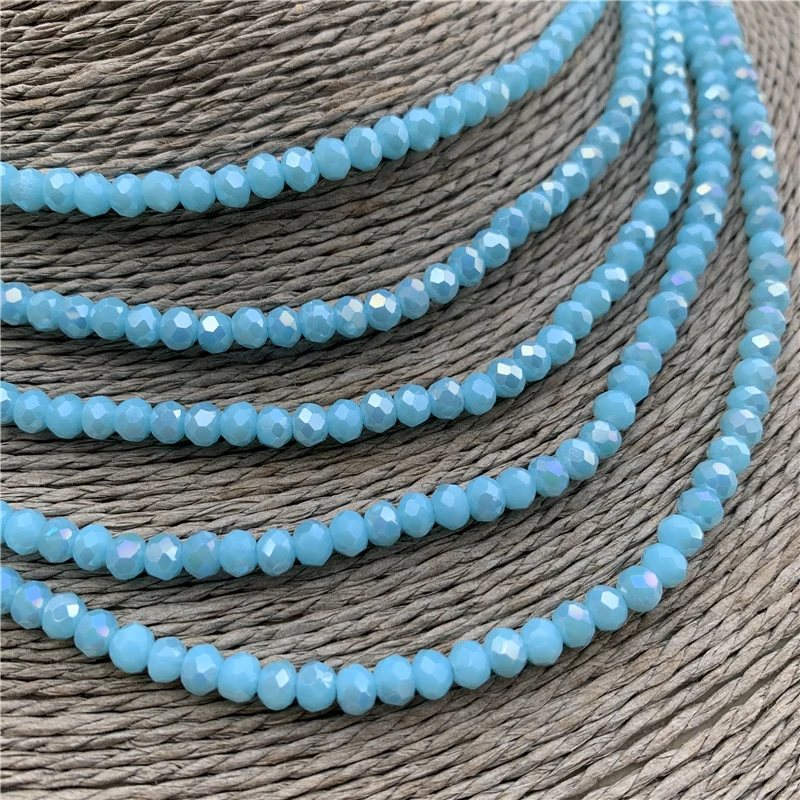 light blue 3x4 мм 140 шт хрустальные круглые бусины стеклянные бусины граненые хрустальные бусины для изготовления ювелирных изделий Diy бисер оптом - Цвет: light blue