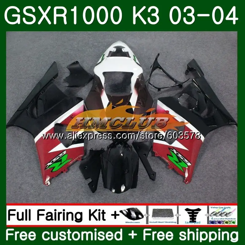 Корпус для SUZUKI GSXR-1000 1000CC GSXR1000 03 04 10CL. 156 GSX-R1000 GSX R1000 03 04 K3 GSXR 1000 2003 2004 Обтекатели красные, черные