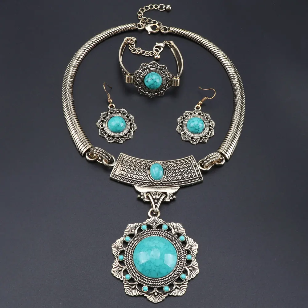 Винтажный цветок в форме Jewelry ISES ювелирный набор ожерелье серьги браслет для женщин антикварные модные золотые ювелирные изделия