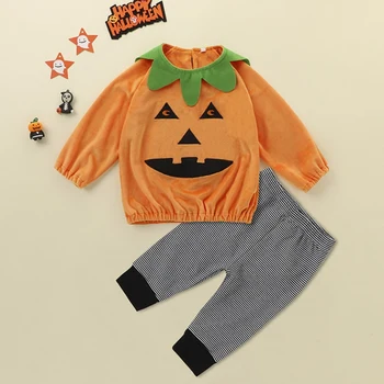 

Cartoon Infants Baby Halloween Costume Boys Girls Pumpkin Dress Up Tops + Stripes Pants Two Pieces Suit