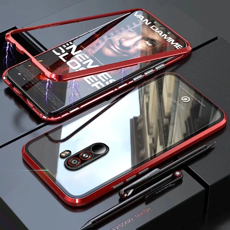 

Suitable for Xiaomi rice pocophone F1 MIF1 metal magnetic frame hard tempered glass mobile phone back cover
