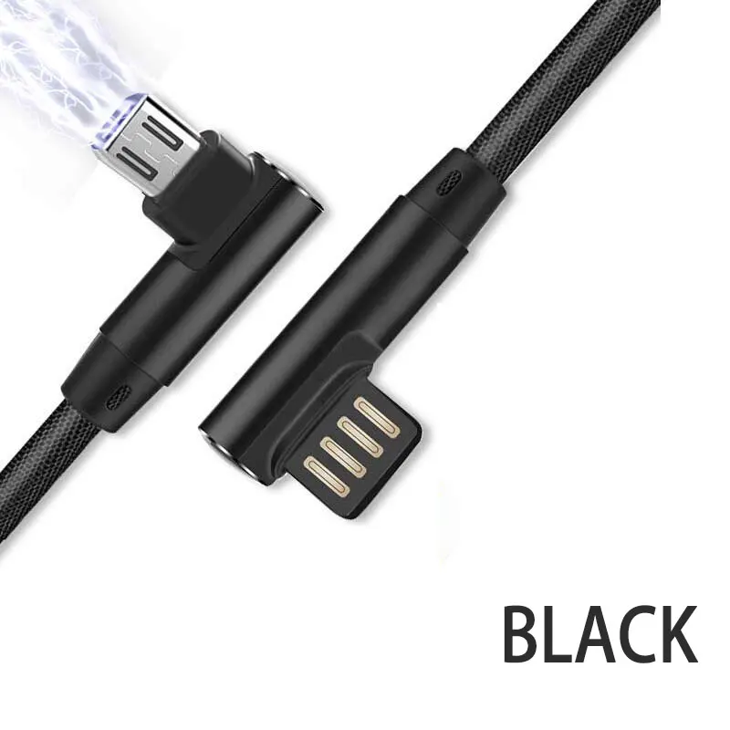 3а Быстрая зарядка Micro USB кабель 90 градусов строка данных для samsung S8 S9 Android Заряженная линия для Xiaomi huawei кабель мобильного телефона - Цвет: Black cable