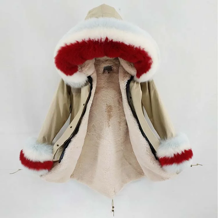 7 Long Parka Winter Jacket Women Natural Real Fox Fur Collar Hood Coat Thick Warm Outerwear Detachable Streetwear New - Цвет: 7