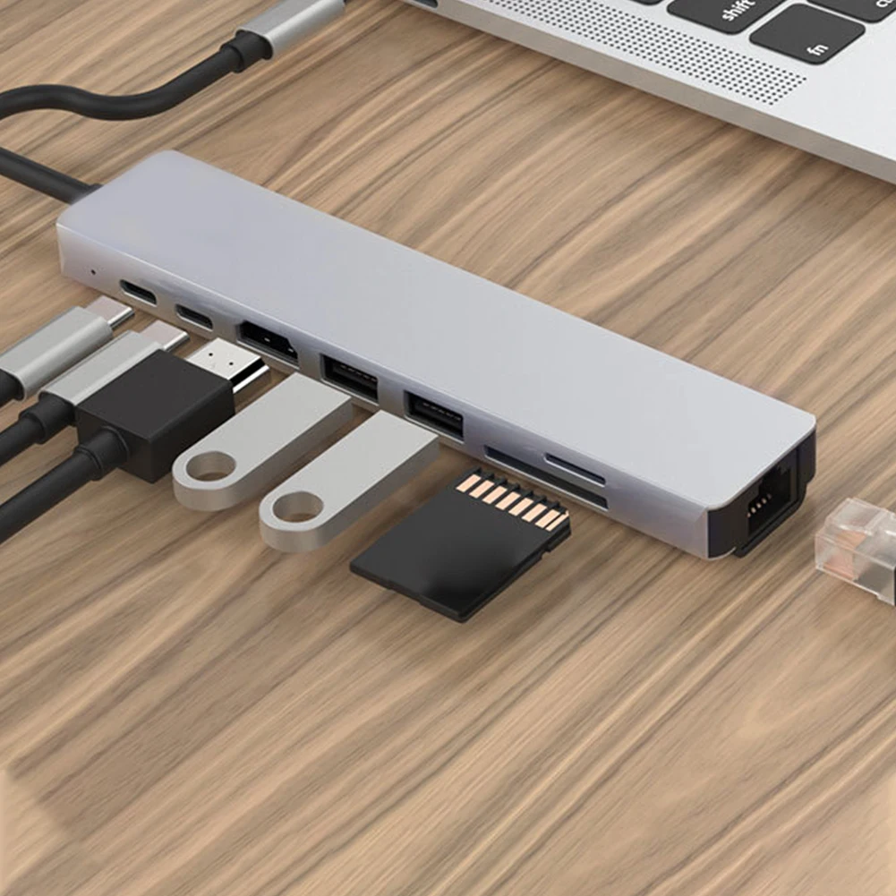 8 в 1 высокоскоростной удлинитель USB C концентратор RJ45 адаптер мини домашний офис PD зарядка портативный 4 к HDMI для ПК ноутбук мульти разветвитель