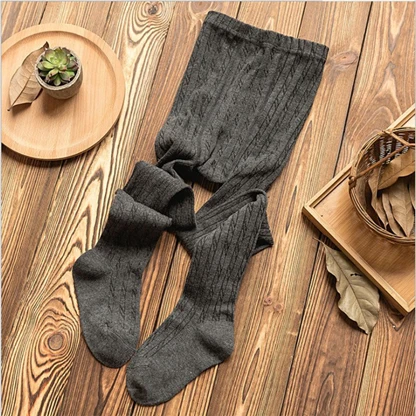 Deep Gray Новые Детские хлопковые колготки в полоску вязаный Гольфы для девочек Карамельный цвет пуловер для малышей; мягкая теплая колготки весна осень детские колготки - Цвет: Deep Gray