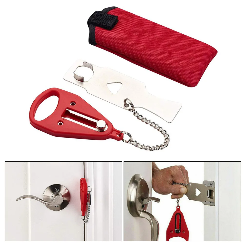 New Pretty Red Portable Hotel Door Lock Locks Self-Defense Door Stop Travel Travel Accommodation Door Stopper Door Lock Dropship