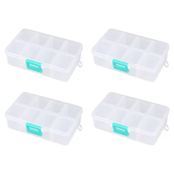 

4pcs Plastic Storage Box Home Jewelry Storage Box Earring Bracelet Box Empty Box (Square, 8 Grids)