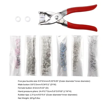 

200pcs Push Button Sewing Free Buttons Tool 4 Colors Ring With Rubber Tips Pliers Reset Sewing Five-Jaw Buckle Set