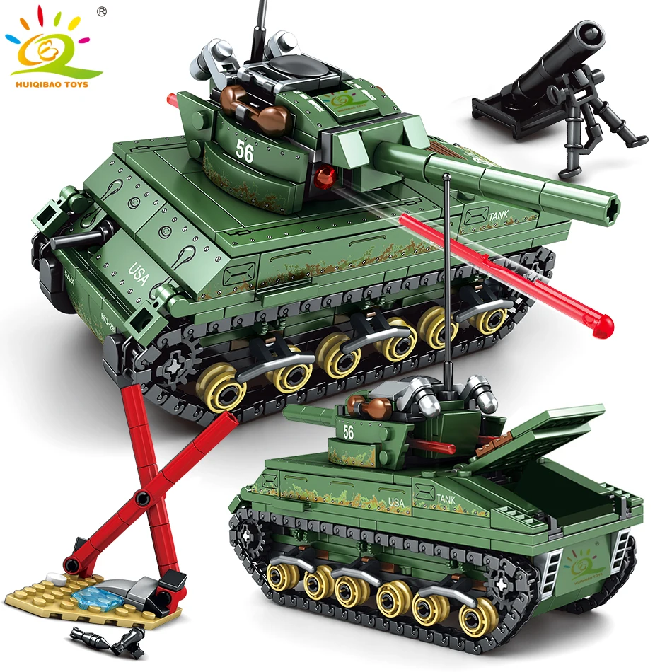HUIQIBAO игрушки 437 шт военные США M4 танковые строительные блоки армия WW2 солдатские