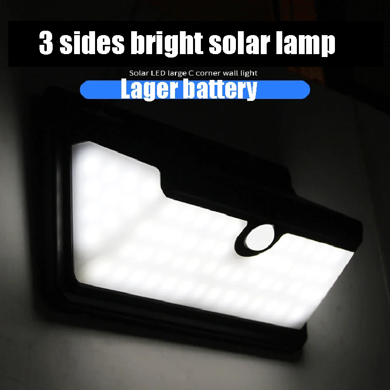 LED wall light oudour lightingsolar light 3-side light lantern super large battery 4400mA PIR motion sener lamp outdoor garden