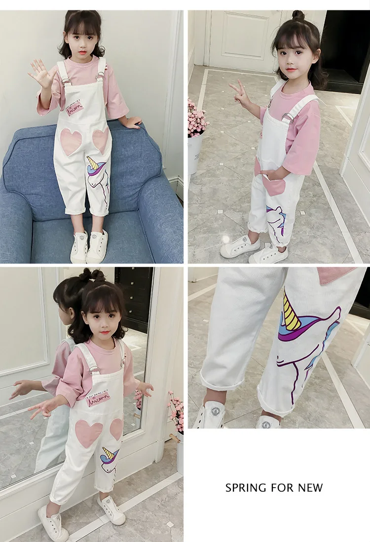 Girl Autumn Wear Suspenders of the Girls Denim Jumpsuits Leisure Suit Children Suspenders Brim two-piece Outfit