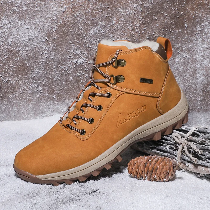 

Mens Walking Shoes Outdoor Hiking Boots Keep Warm Male Snow Boot Yellow Mountain Men Shoes Climbing Boots Large Size 39-47