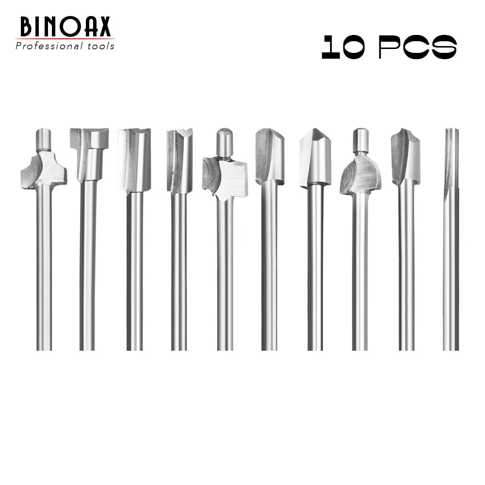 Brocas de corte de madera HSS, conjunto de herramientas rotativas Dremel, vástago de 3mm de 1/8 pulgadas, brocas de enrutador para carpintería, bricolaje, 10 Uds.