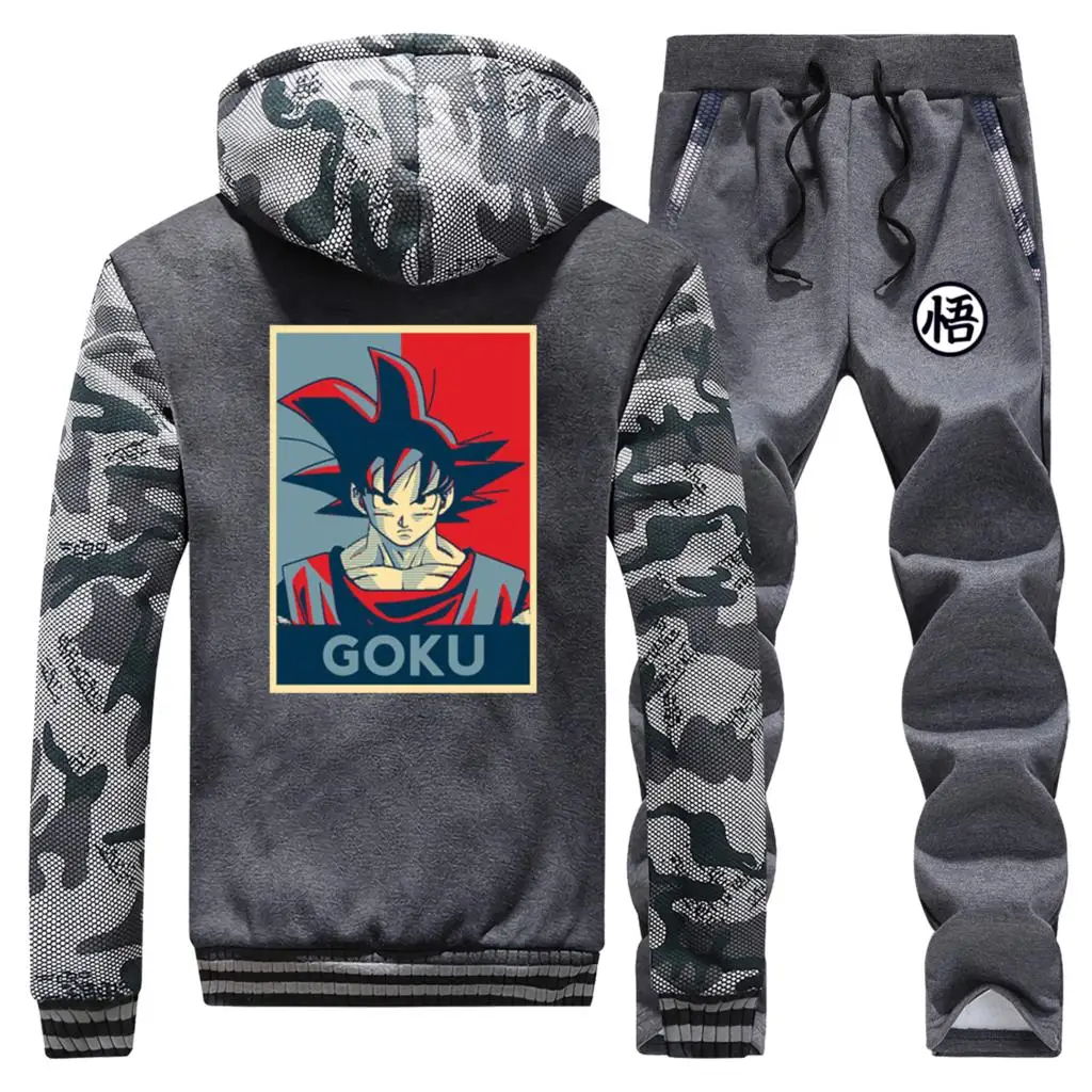 Winte Dragon Ball, популярный спортивный костюм с принтом, тренировочные брюки, мужские костюмы, толстовка из плотного флиса, спортивная одежда с капюшоном, теплые спортивные комплекты на молнии